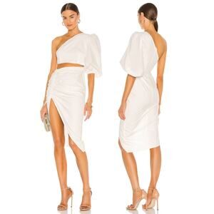 Sau Lee Jolene Dress One Shoulder Ruched Party Beachy Vacation Puff Sleeve Sz 4